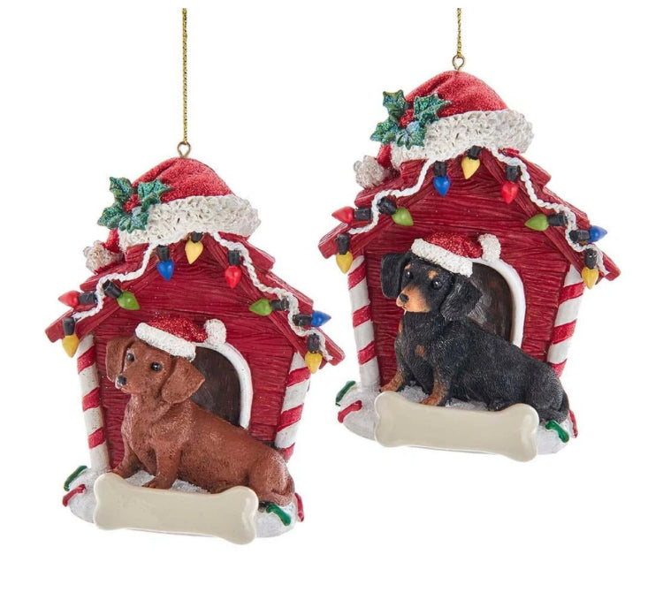 Dachshund With Dog House Ornament For Personalization