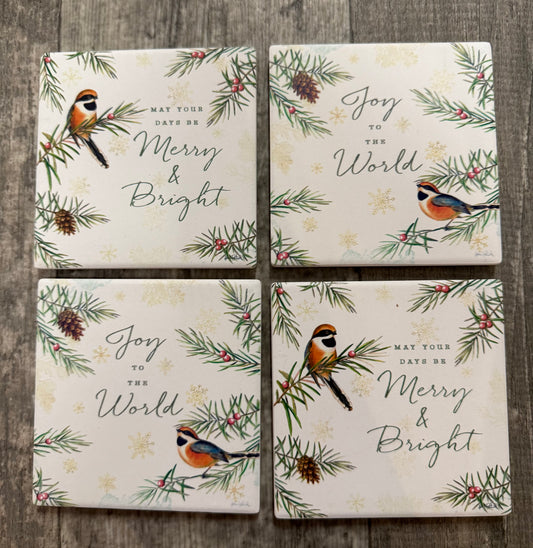 Ceramic Coasters with Birds & Sentiments, Set of 4