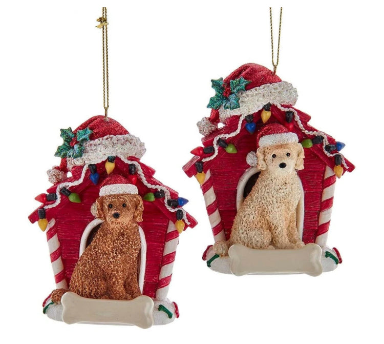 Labradoodle With Dog House Ornament For Personalization