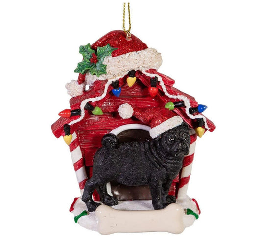 Pug With Dog House Ornament For Personalization