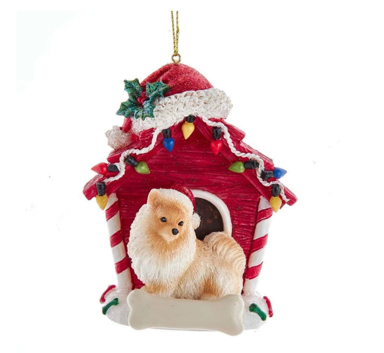 Pomeranian With Dog House Ornament For Personalization