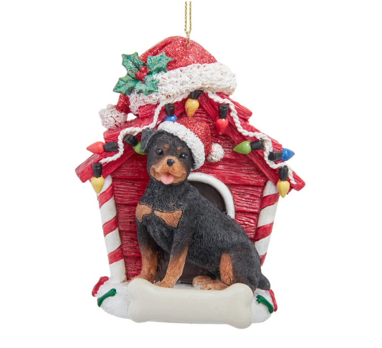 Rottweiler With Dog House Ornament For Personalization