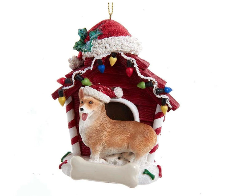 Pembroke Welsh Corgi With Dog House Ornament For Personalization