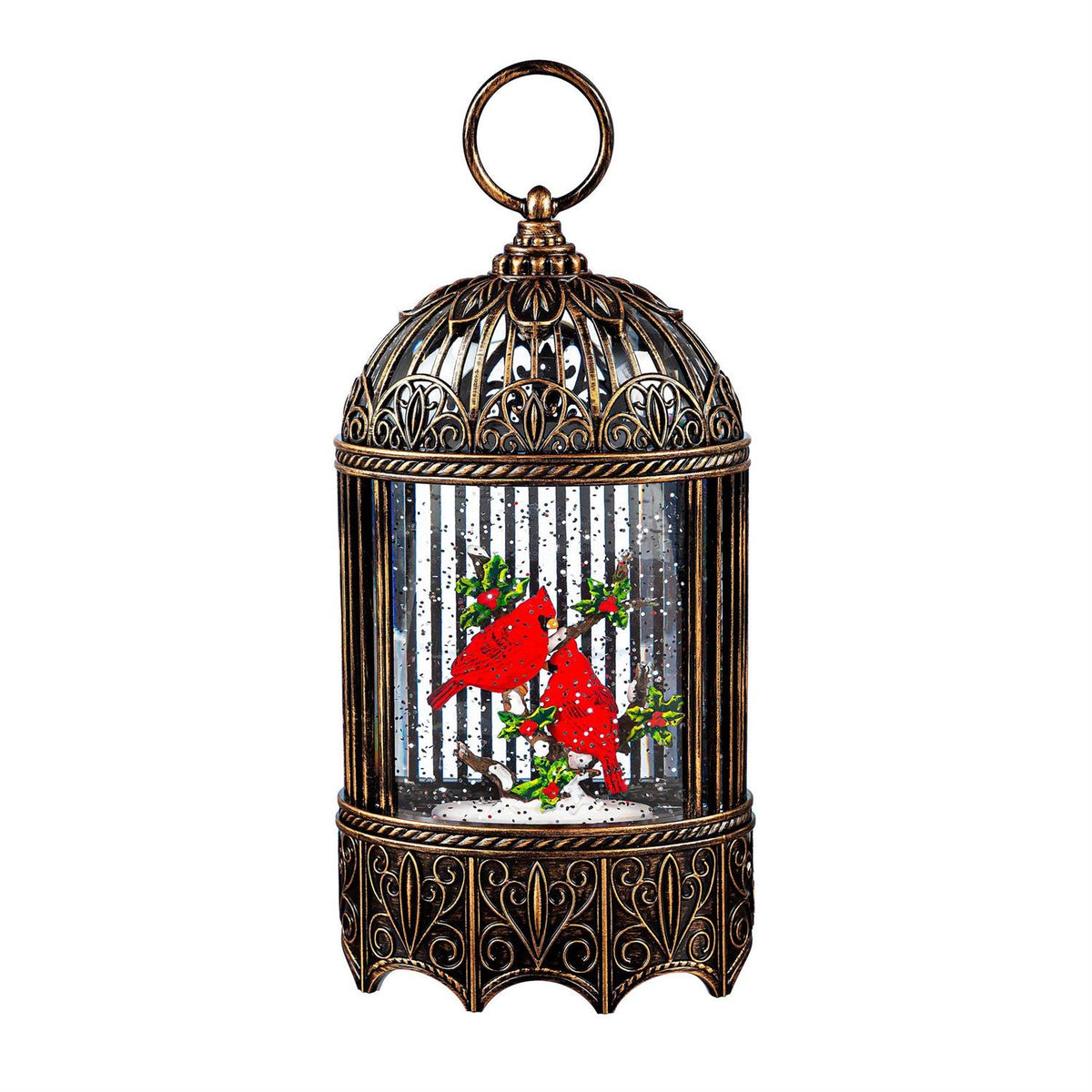 Snowbirds LED Table Decor Cardinal in Birdcage Plastic Water Lantern, 11.75"H