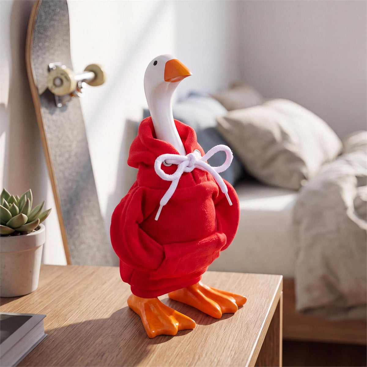 Gordy the Desktop Goose Hillside Pasture Table Decor Fabric Accessory, Red Hoodie