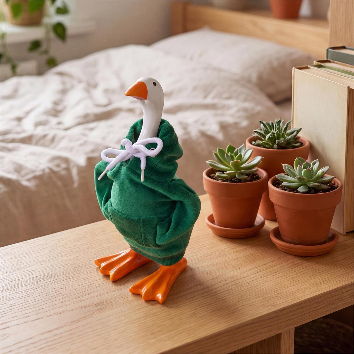 Gordy the Desktop Goose Hillside Pasture Table Decor Fabric Accessory, Green Hoodie