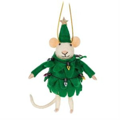 MOUSE IN TREE SUIT FELT ORNAMENT
