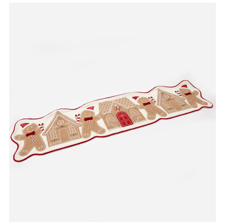 Brown & White Gingerbread Design Table Runner