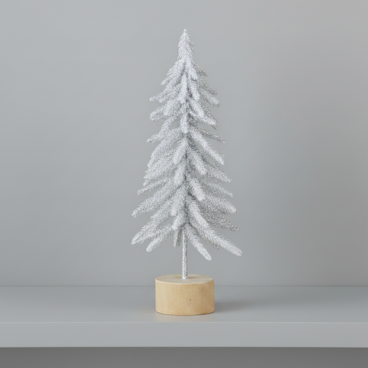 Frosted Tree With Silver Glitter on White  Branches, 14 Inches