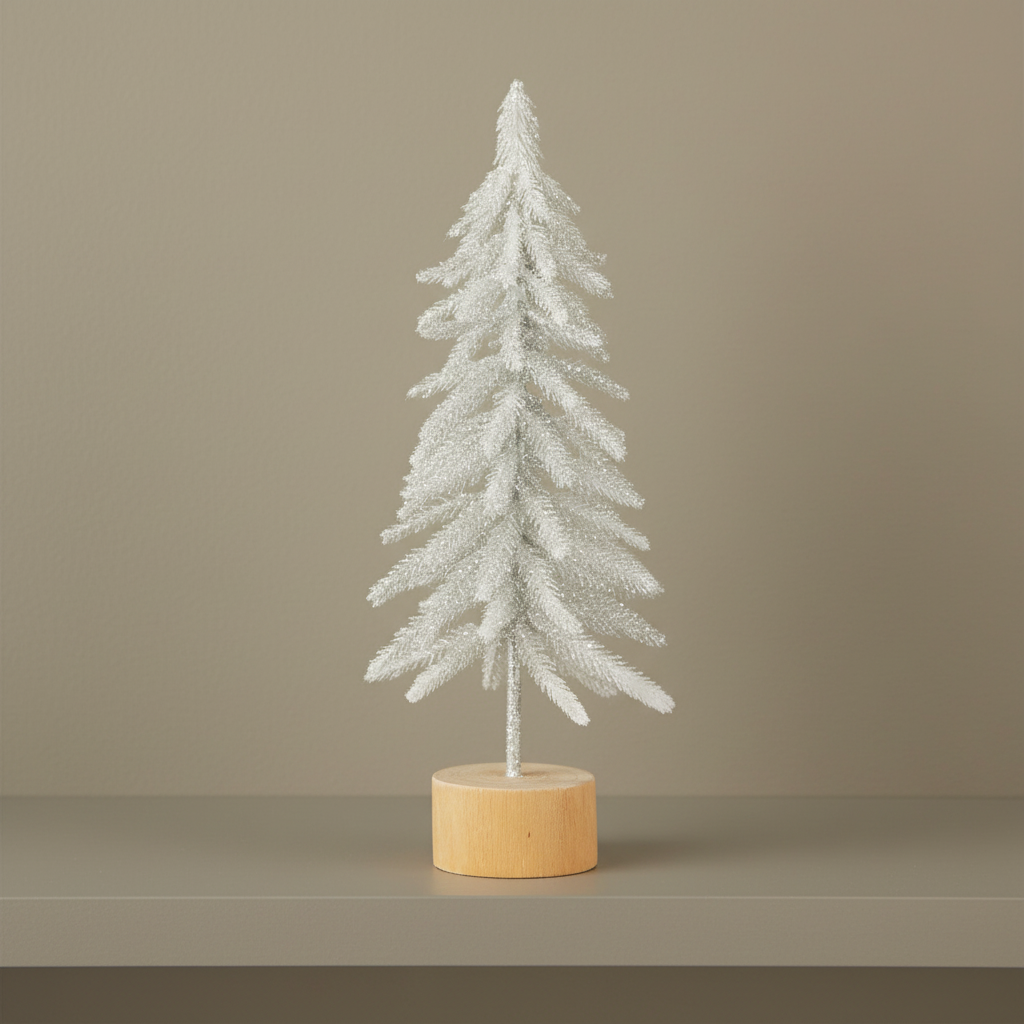 Frosted Tree With Silver Glitter on White  Branches