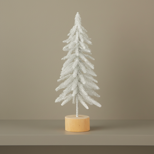 Frosted Tree With Silver Glitter on White  Branches