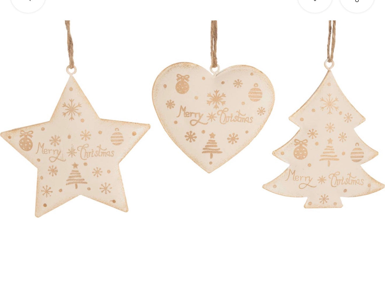 Metal Cream/Gold Coloured Ornament with Merry Christmas, 3 Assorted (sold individually)