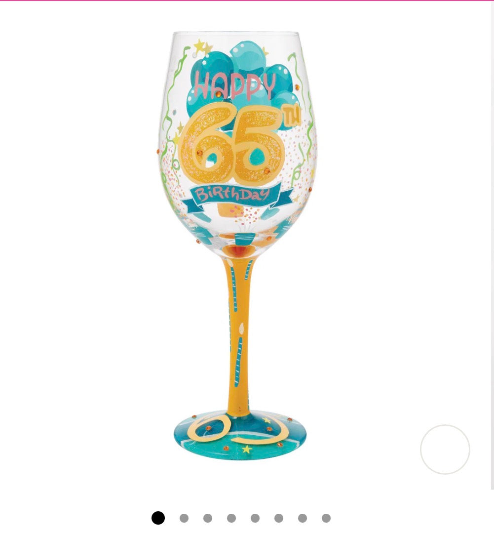HAPPY 65TH BIRTHDAY HAND PAINTED WINE GLASS