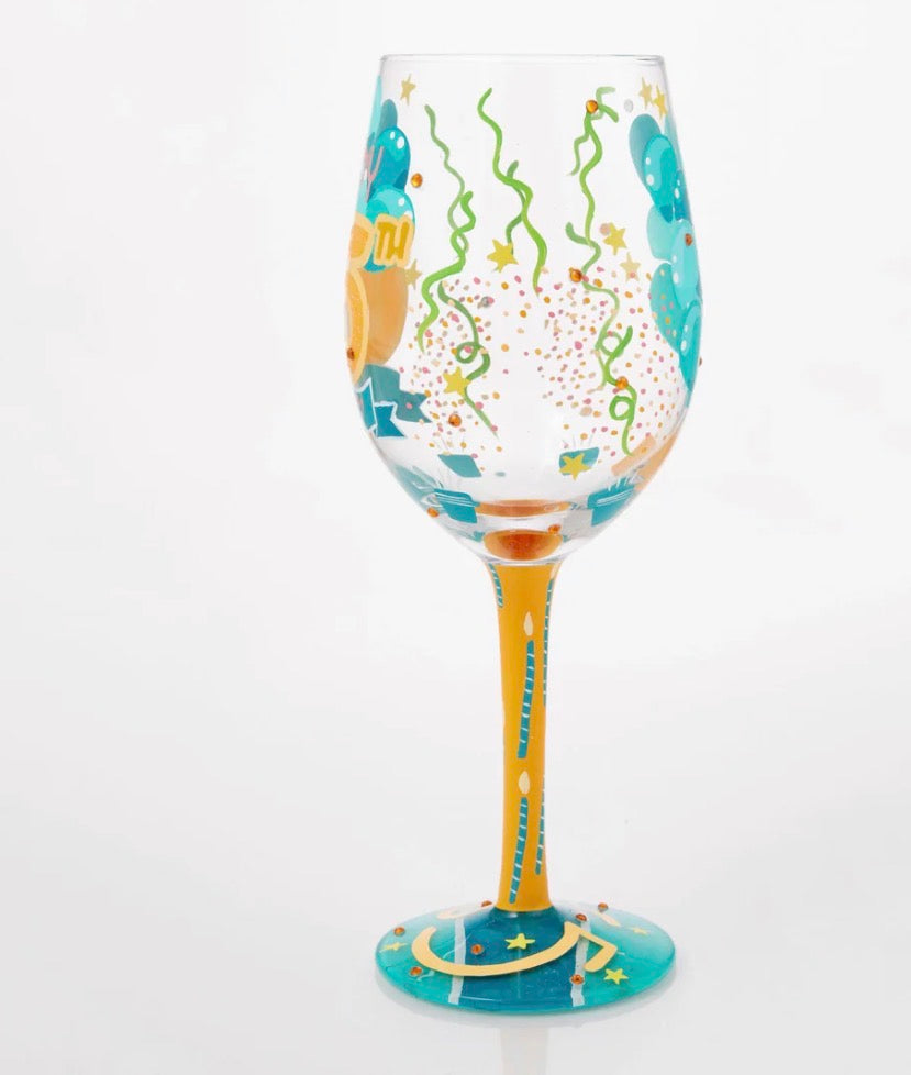 HAPPY 65TH BIRTHDAY HAND PAINTED WINE GLASS
