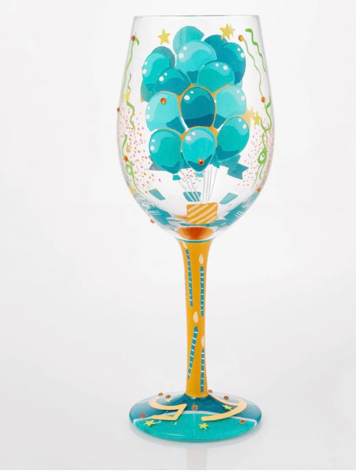 HAPPY 65TH BIRTHDAY HAND PAINTED WINE GLASS