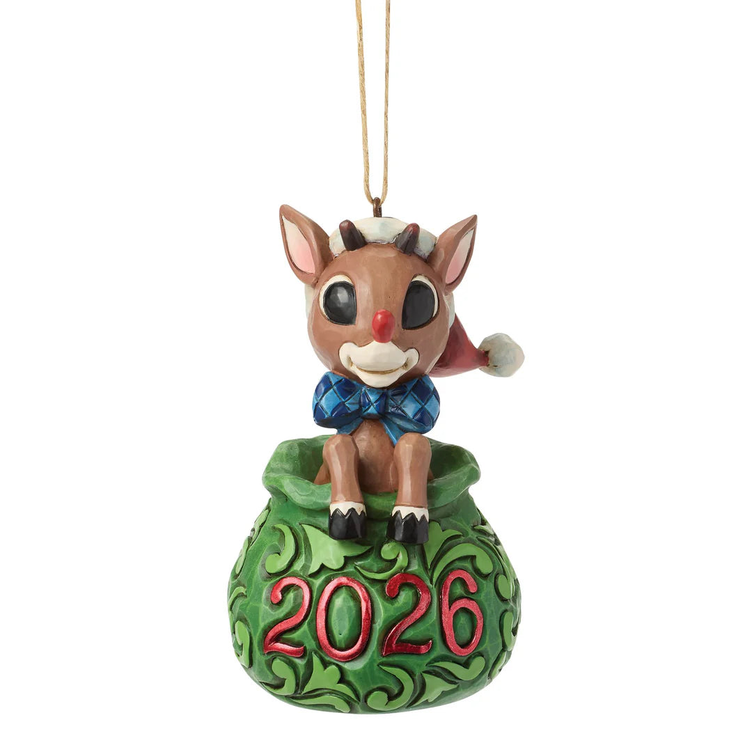 Dated 2026 Rudolph in Bag Ornament by Jim Shore