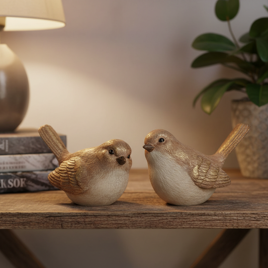 Resin White & Beige Birds with Gold Glitter, 2 Assorted