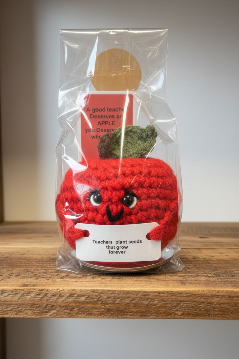 Crocheted Teachers Apple with sentiment “Teachers plant seeds that grow forever”