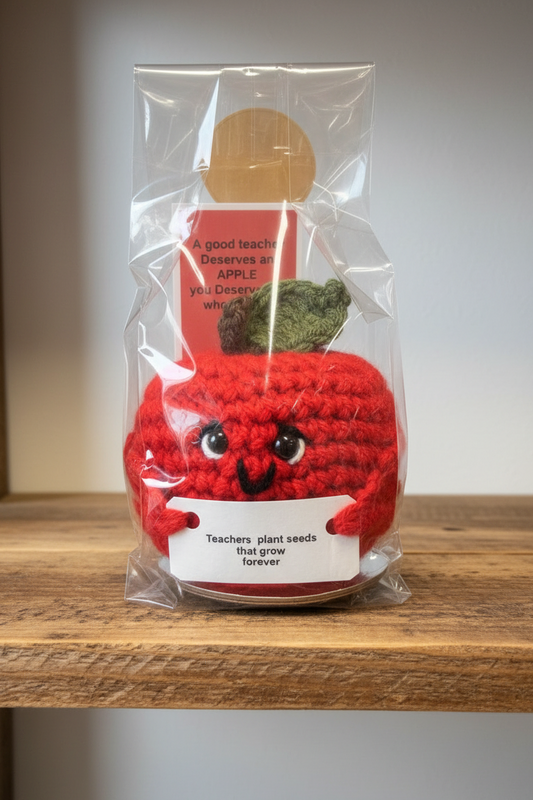 Crocheted Teachers Apple with sentiment “Teachers plant seeds that grow forever”