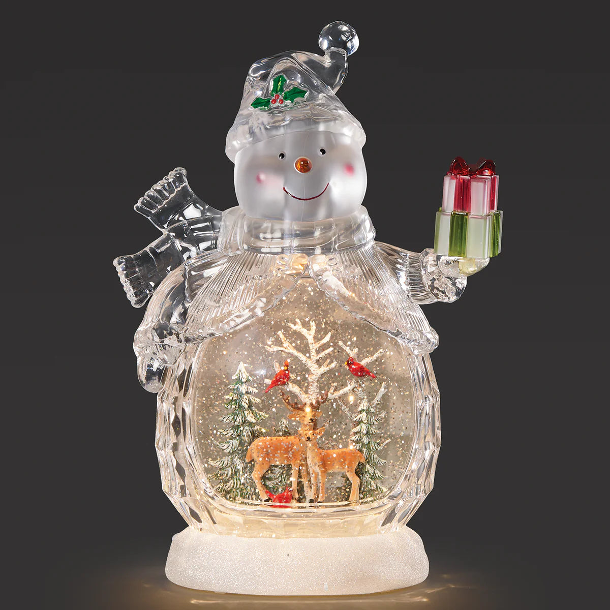 Confetti Lites Lighted Swirl Snowman with Deer & Cardinal Scene
