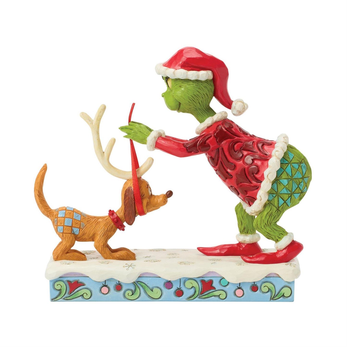 Grinch Tying Antlers on Max Max Figurine
