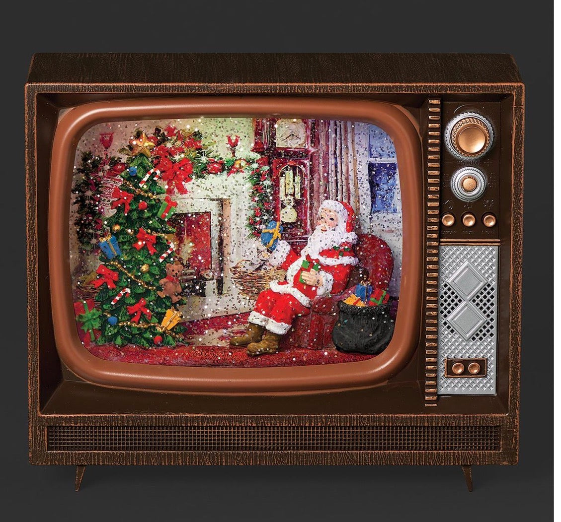8.25"H LIGHTED MUSICAL SWIRL SANTA TV VINTAGE