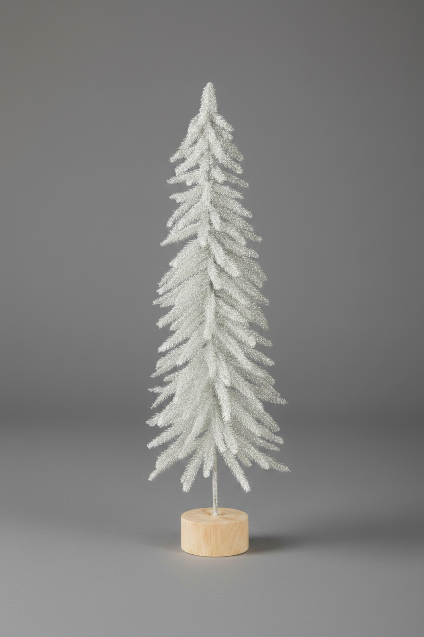 Frosted Tree with Silver Glitter on White Branches, 22 Inches