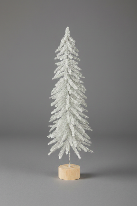 Frosted Tree with Silver Glitter on White Branches, 22 Inches