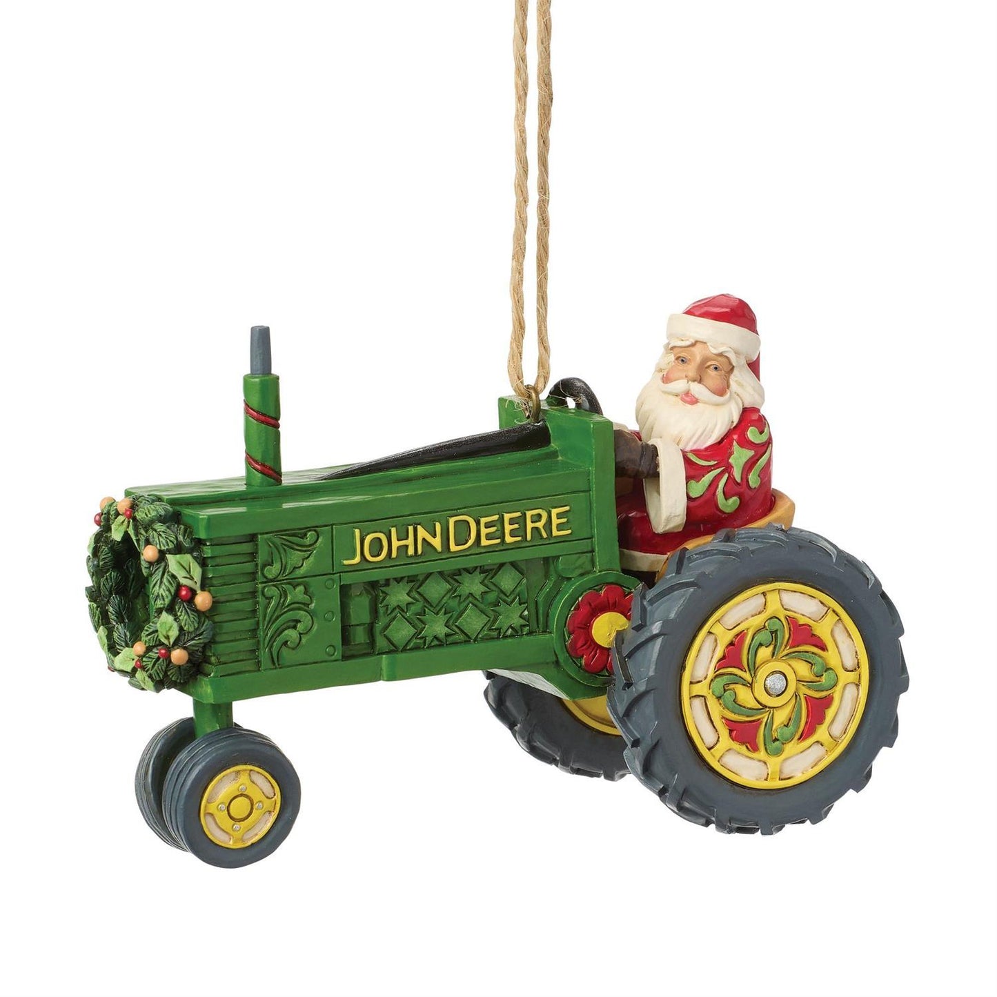 Santa John Deere Tractor Hanging Ornament
