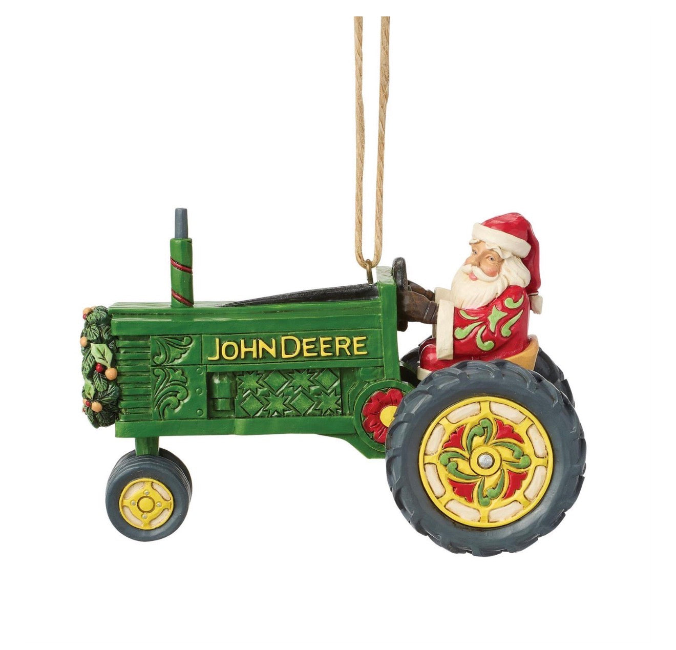 Santa John Deere Tractor Hanging Ornament