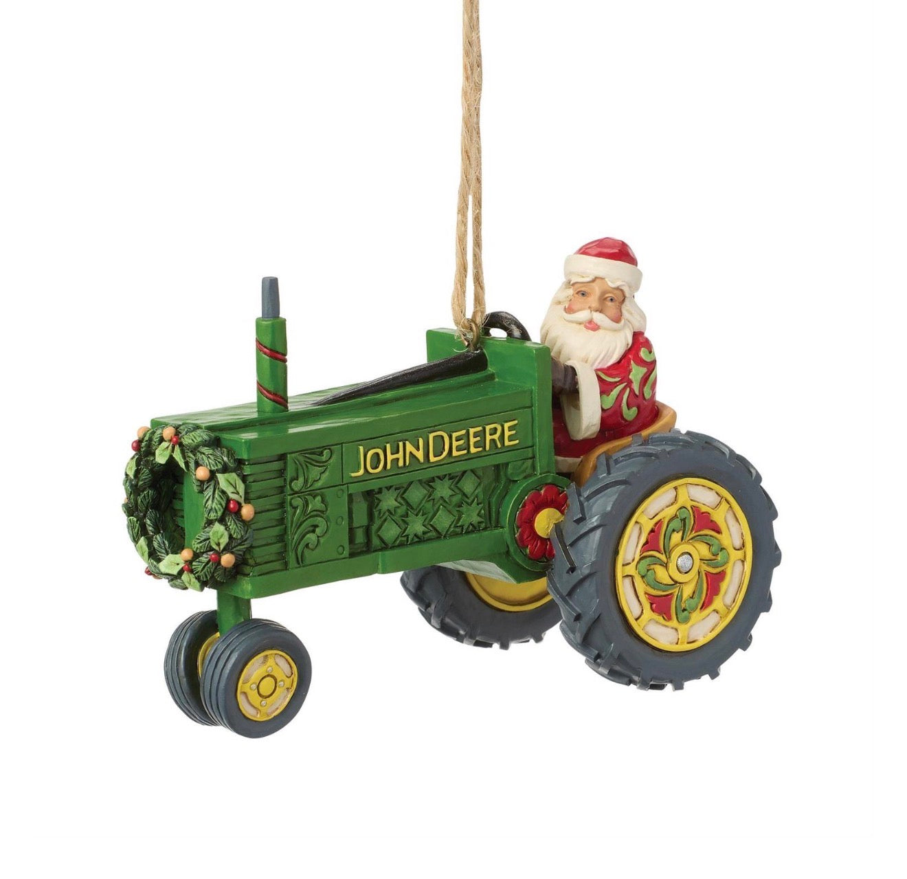 Santa John Deere Tractor Hanging Ornament