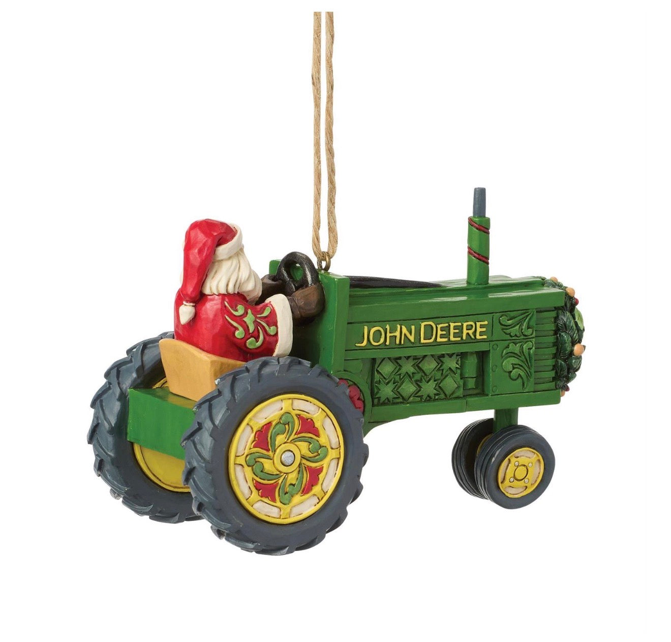 Santa John Deere Tractor Hanging Ornament