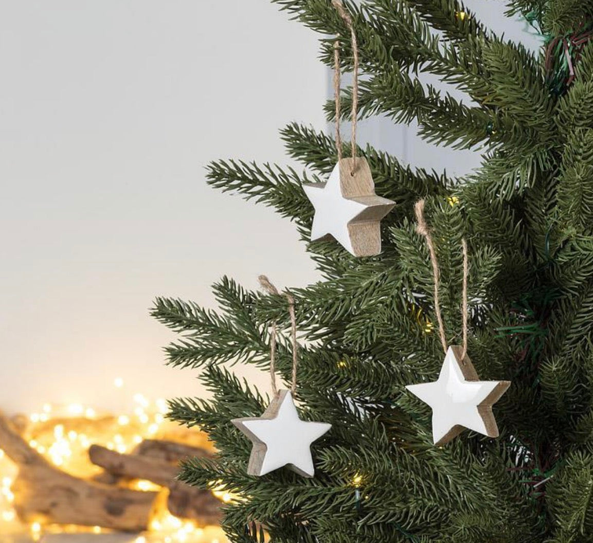Wood Star Ornament, Mangowood & Ceramic