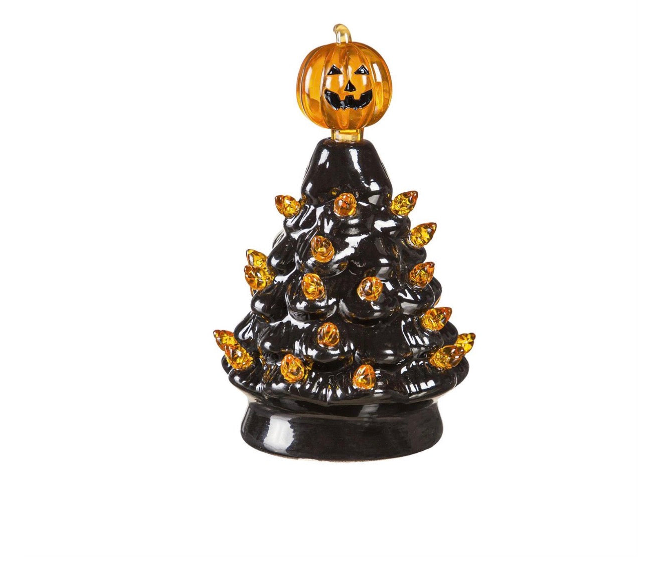 5" LED Ceramic Halloween Tree Table Decor with Jack-O-Lantern Pumpkin Topper