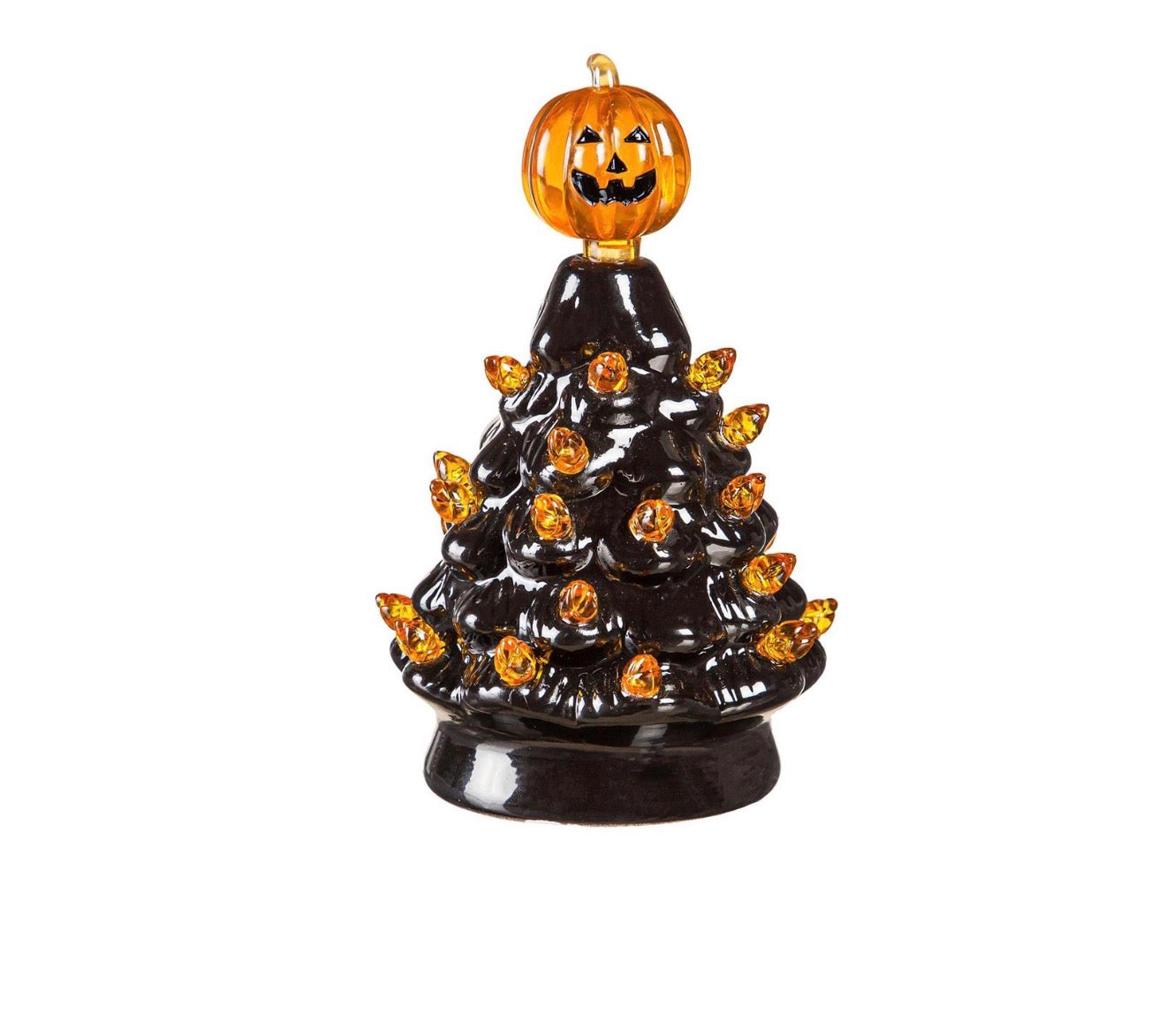5" LED Ceramic Halloween Tree Table Decor with Jack-O-Lantern Pumpkin Topper