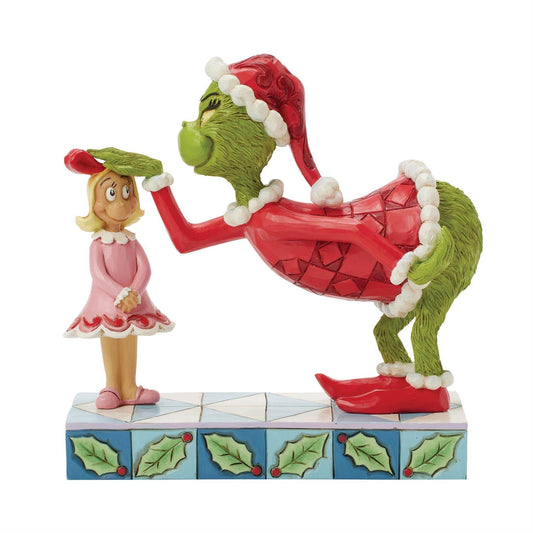 New Grinch, Jim Shore figurine January 2025
Description

Heart warmed by the spirit of Christmas, The Grinch gently pats Cindy Lou on the head, a tender look in his eyes. Adorned with Jim Shore's signature rosemaling and quilted patterns, the piece captures The Grinch's heartfelt transformation.

