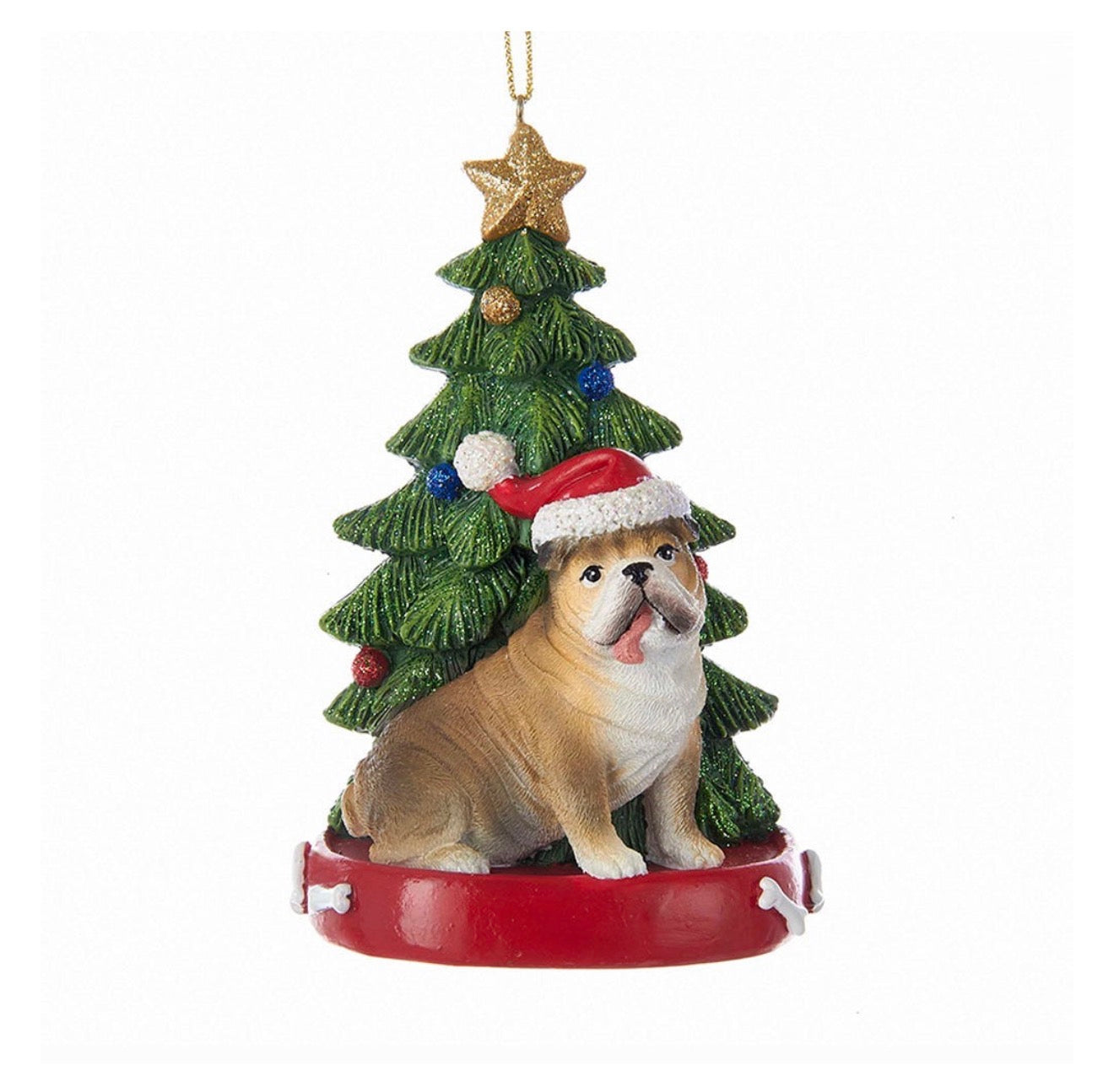 Bulldog With Christmas Tree Ornament