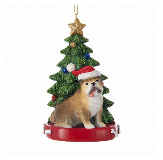 Bulldog With Christmas Tree Ornament