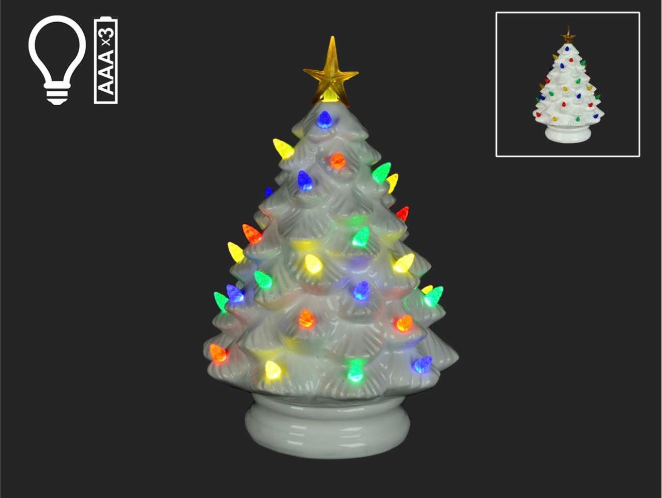 14" White Christmas Tree with Coloured LED Lights