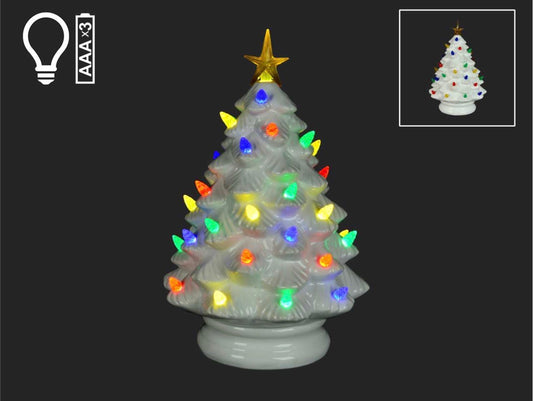 14" White Christmas Tree with Coloured LED Lights