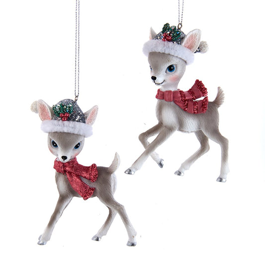4.25" PINK/PEWTR DEER WITH SANTA HAT 2 ASSORTED (sold individually)