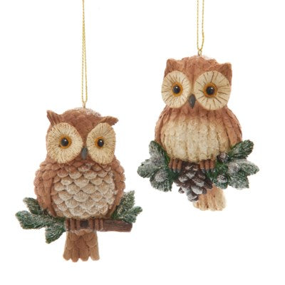 3.5" NATURE OWL ON PINE BRANCH 2 ASSORTED (sold individually)