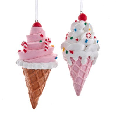 4.5" CLAY-DOUGH ICE CREAM CONE ORNAMENTS, 2 Assorted (sold individually)