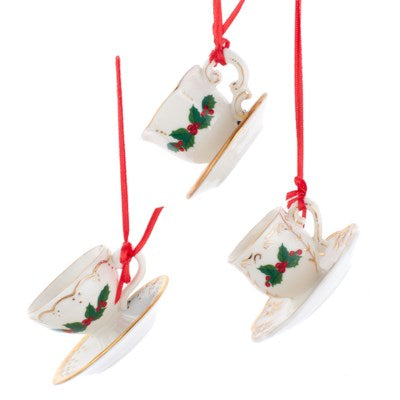 Porcelain Holiday Formal Tea Cup Ornaments, 3 Assorted (sold individually or as a set)