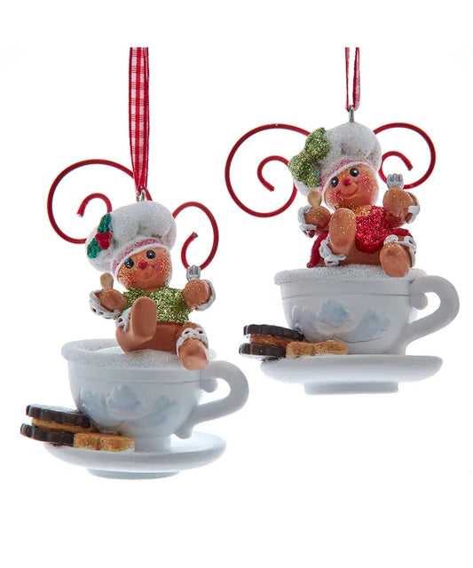 Gingerbread Boy & Girl On Cup Ornaments, 2 Assorted (sold individually)