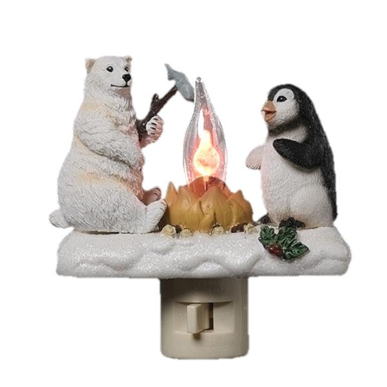 POLAR BEAR AND PENGUIN FLICKER FLAME CAMPFIRE NIGHT LIGHT - 160423