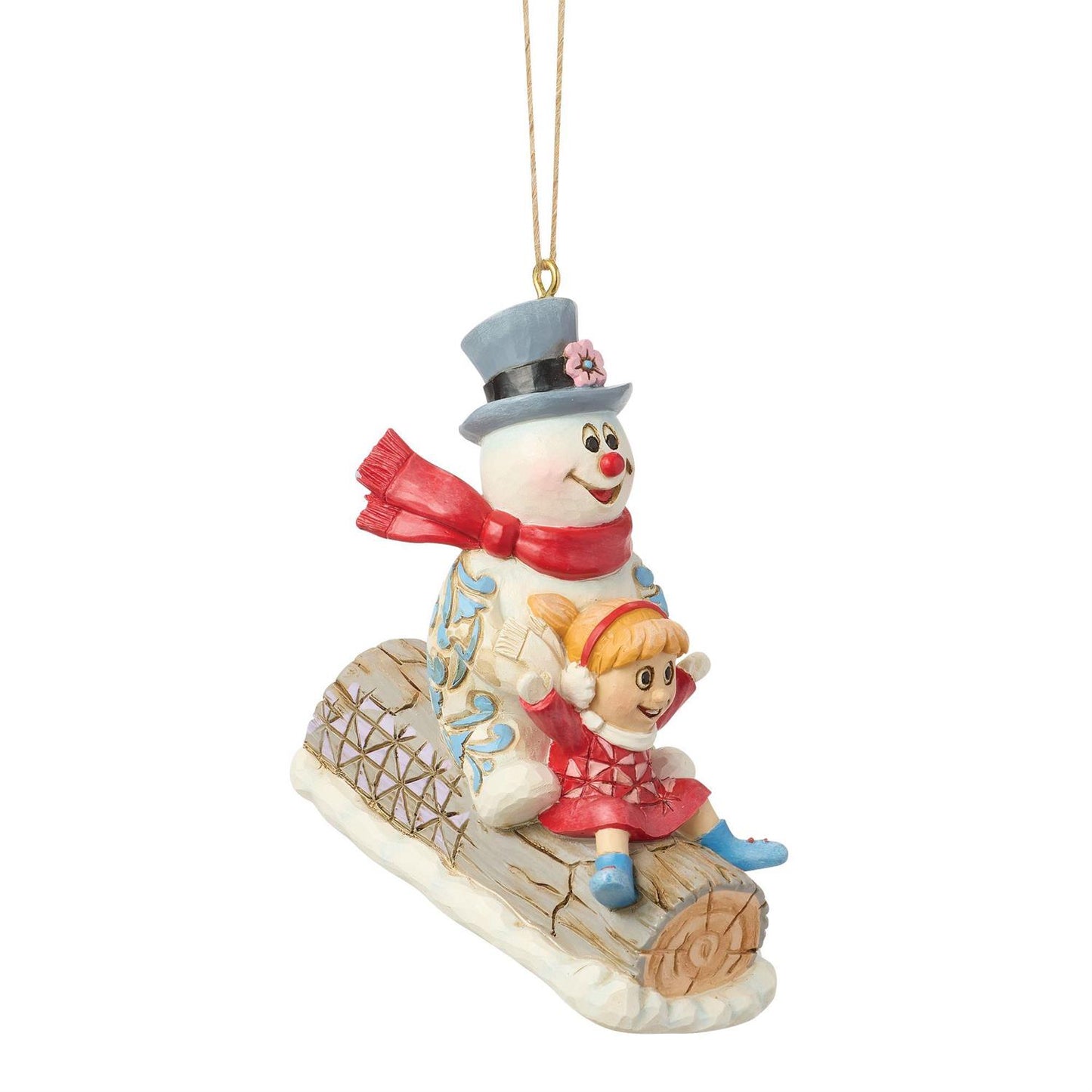 Frosty & Karen in Log Sled Hanging Ornament