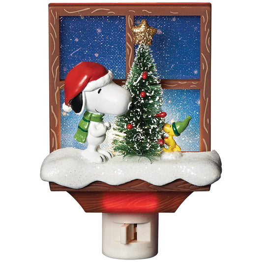 Add a festive touch to your home with this Snoopy & Woodstock Christmas night light.  With a warm glow and charming design, this resin figure featuring Snoopy and Woodstock will brighten up any room. Includes a 7W bulb.

The UL-listed swivel base has an on/off switch and fits most outlets.
