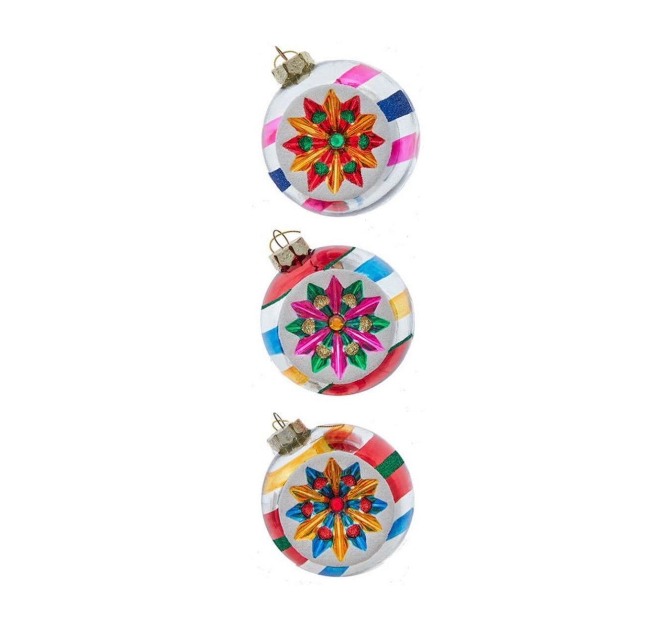 80MM Glass Multicolor Reflector Ornaments, 3-Piece Box