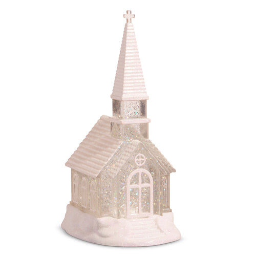 12" LIGHTED SWIRLING GLITTER WATER CHURCH